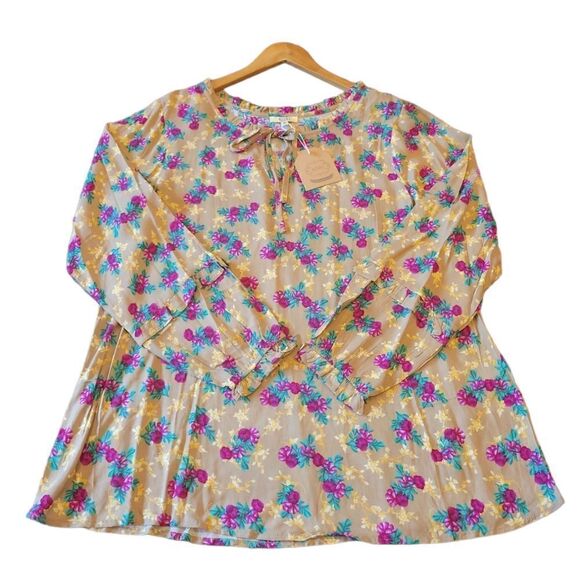 NWT Kori America Floral Longsleeve Bohemian Peasant Top Ruffle Sleeve M - Picture 2 of 14